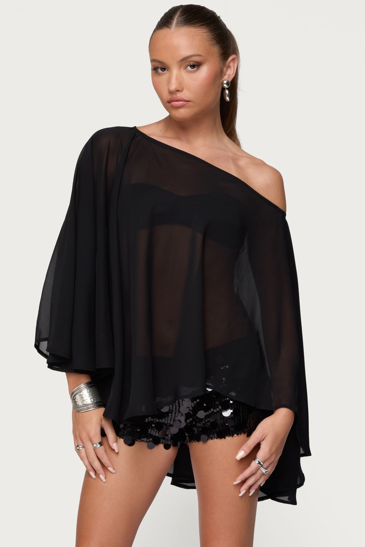 Sheer Chiffon Asymmetric Poncho