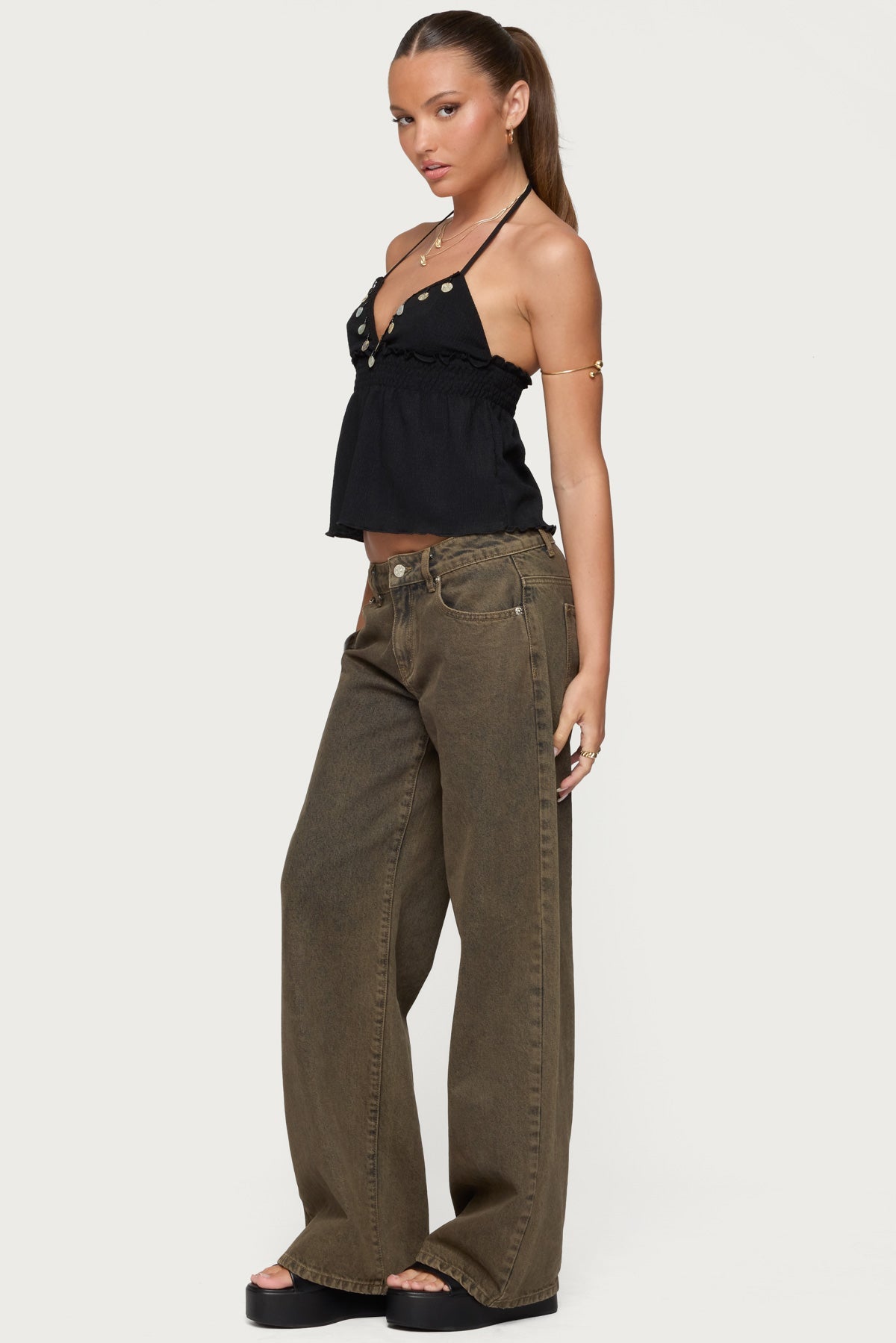 Textured Iridescent Babydoll Halter Top