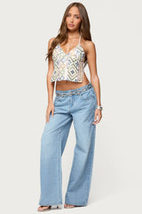 Mirra Embroidered Flower Low Rise Baggy Jeans