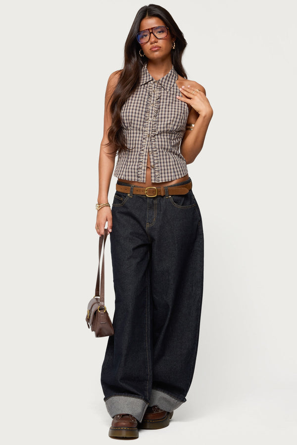 Imrie Plaid Collared Halter Top