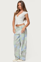 Patchwork Low Rise Barrel Leg Jeans