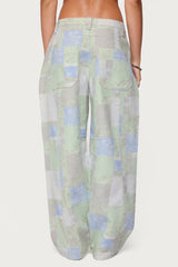 Patchwork Low Rise Barrel Leg Jeans