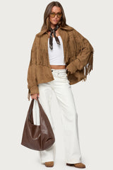Evonka Fringe Faux Suede Jacket