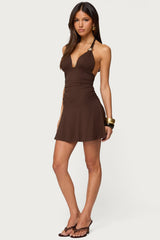 Rafaella Ruched Halter Mini Dress
