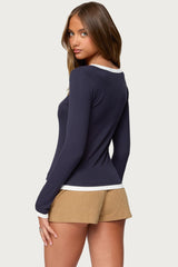 Contrast Layered Look Henley Top