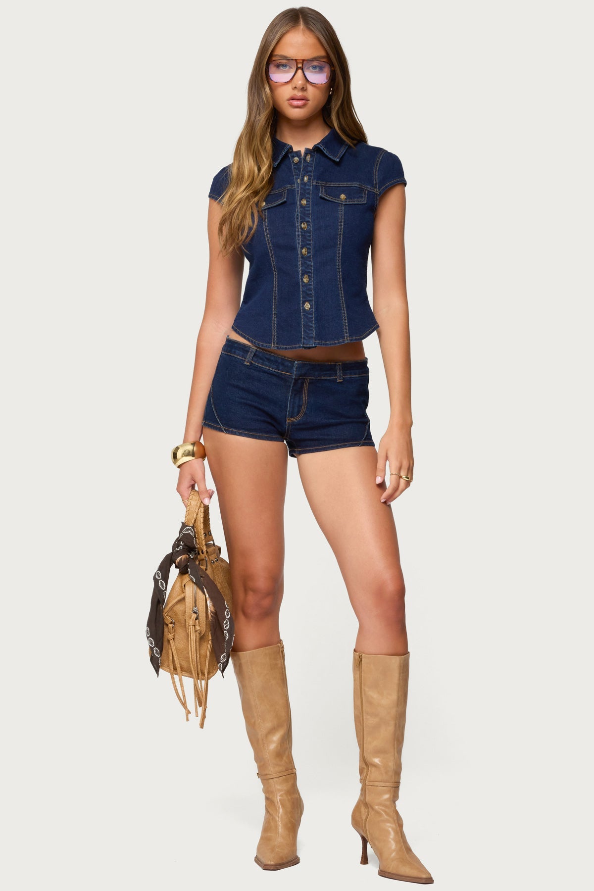 Contrast Stitch Button Up Denim Shirt