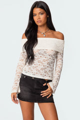 Ashley Off Shoulder Sheer Lace Top