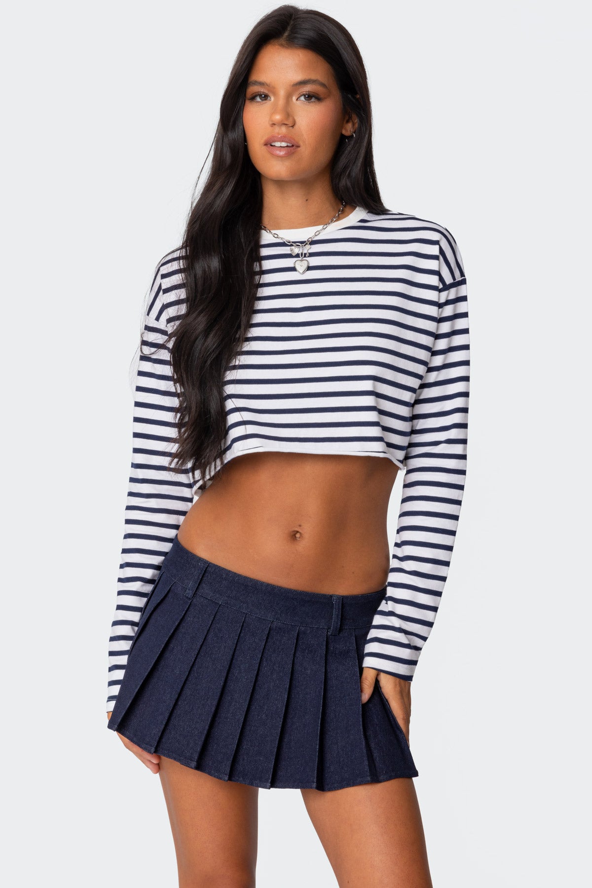 Stripey Cropped Long Sleeve T Shirt