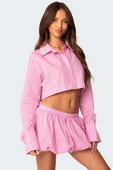 Hila Pinstripe Cropped Button Up Shirt