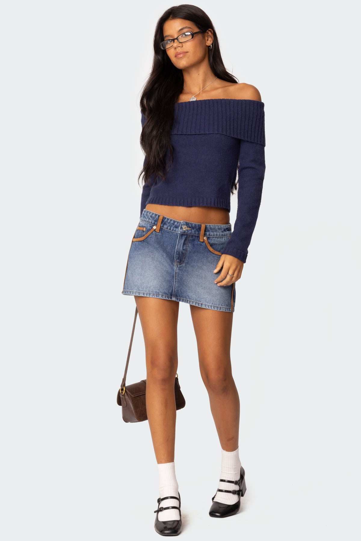 Vera Suede Trim Denim Mini Skirt