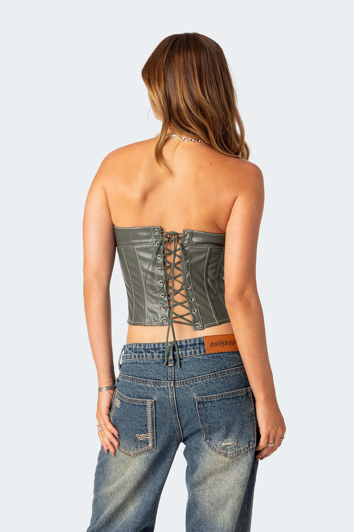 Moss Faux Leather Lace Up Corset