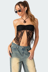 Twilight Sheer Lace Split Front Top