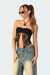 Twilight Sheer Lace Split Front Top