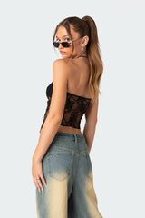 Twilight Sheer Lace Split Front Top