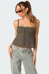 Button Up Linen Look Tank Top