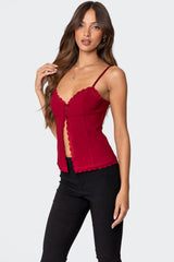 Crimson Lacey Split Front Top