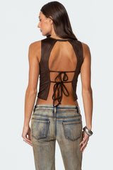 Tie Back Faux Suede Bustier Top