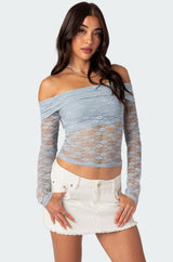 Elysia Fold Over Sheer Lace Top