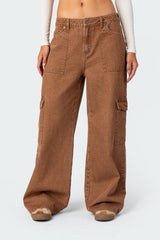 Stone Wash Mid Rise Cargo Pants