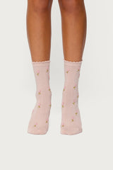 Embroidered Rose Socks