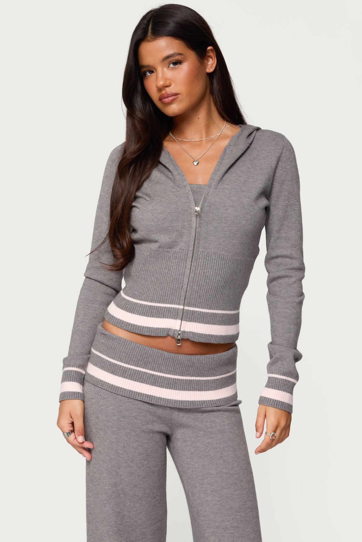 Kaliya Stripey Knit Zip Up Hoodie