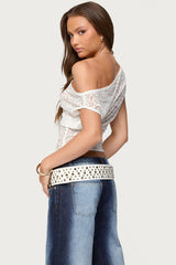 Kessa Sheer Lace Off Shoulder Top