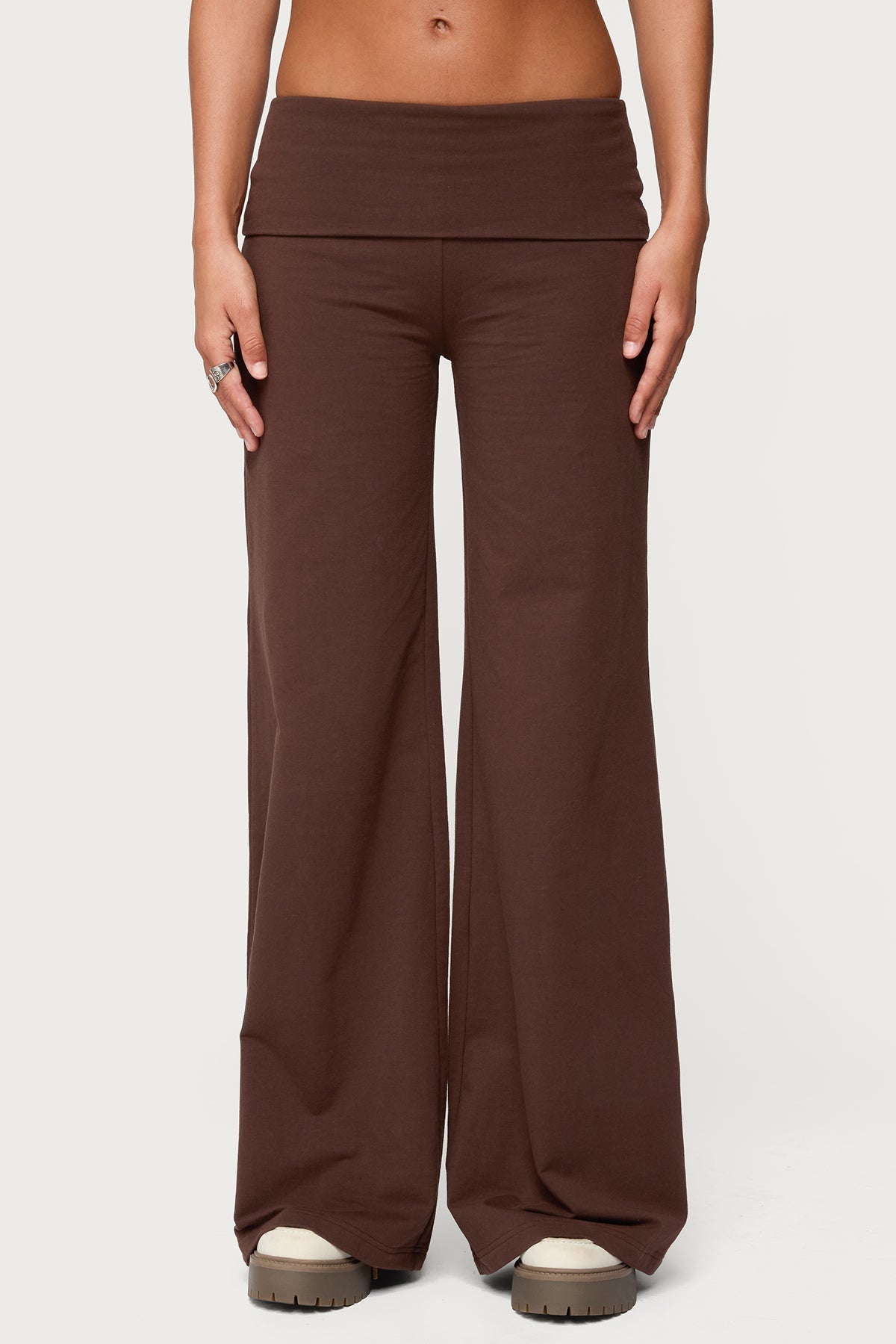 Wide Leg Foldover Trousers