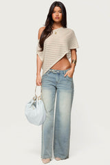 Loma Asymmetric Off Shoulder Knit Poncho