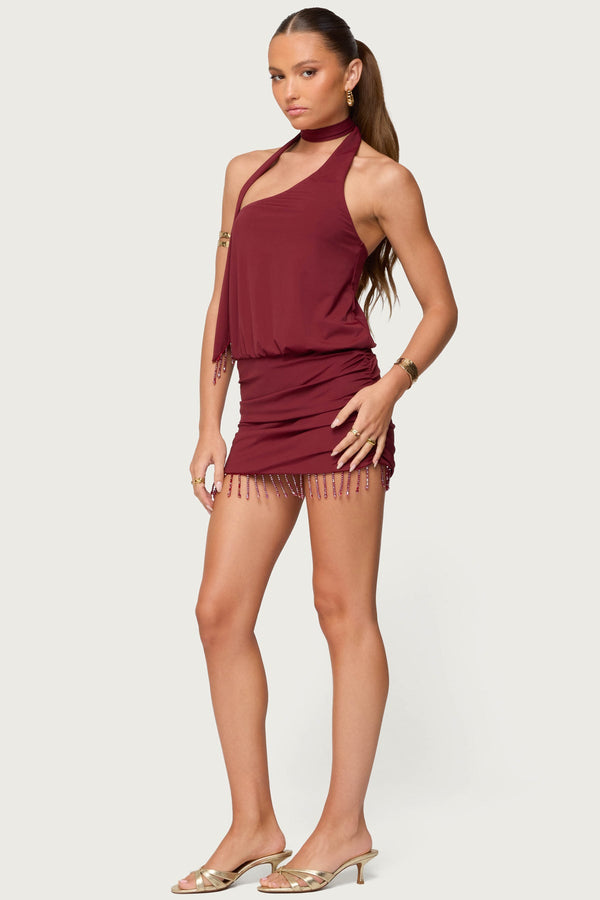 Danit One Shoulder Fringed Mini Dress