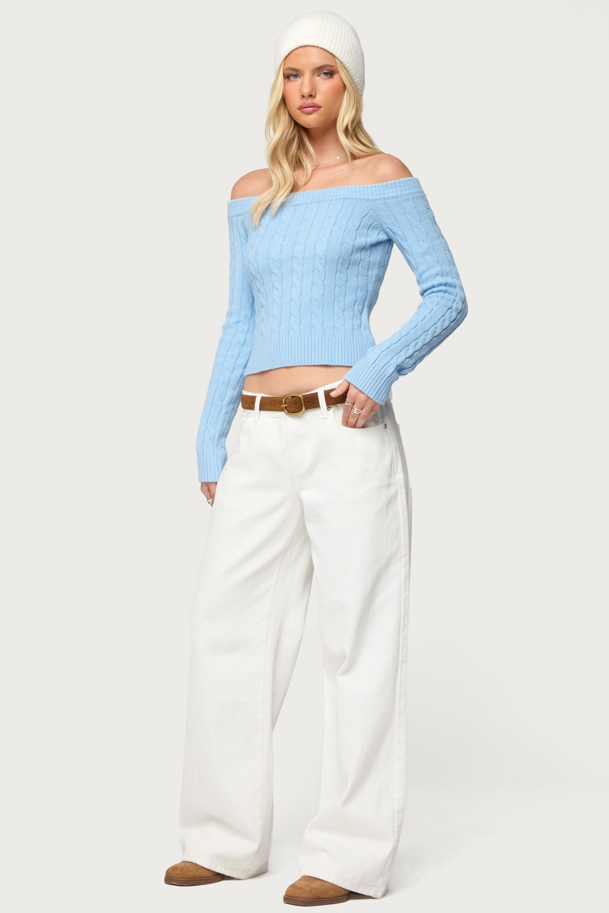 Taniza Off Shoulder Cable Knit Sweater