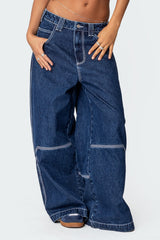 Super Wide Contrast Stitch Low Rise Jeans