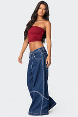 Super Wide Contrast Stitch Low Rise Jeans