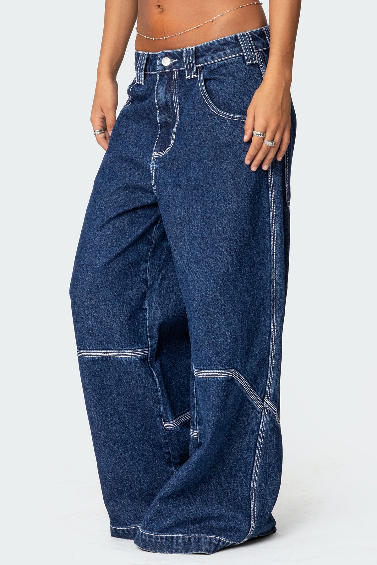 Super Wide Contrast Stitch Low Rise Jeans