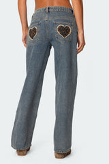 Leopard Heart Washed Jeans