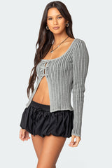 Bowtie Split Front Knit Top