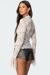 Sheer Lace Bell Sleeve Top