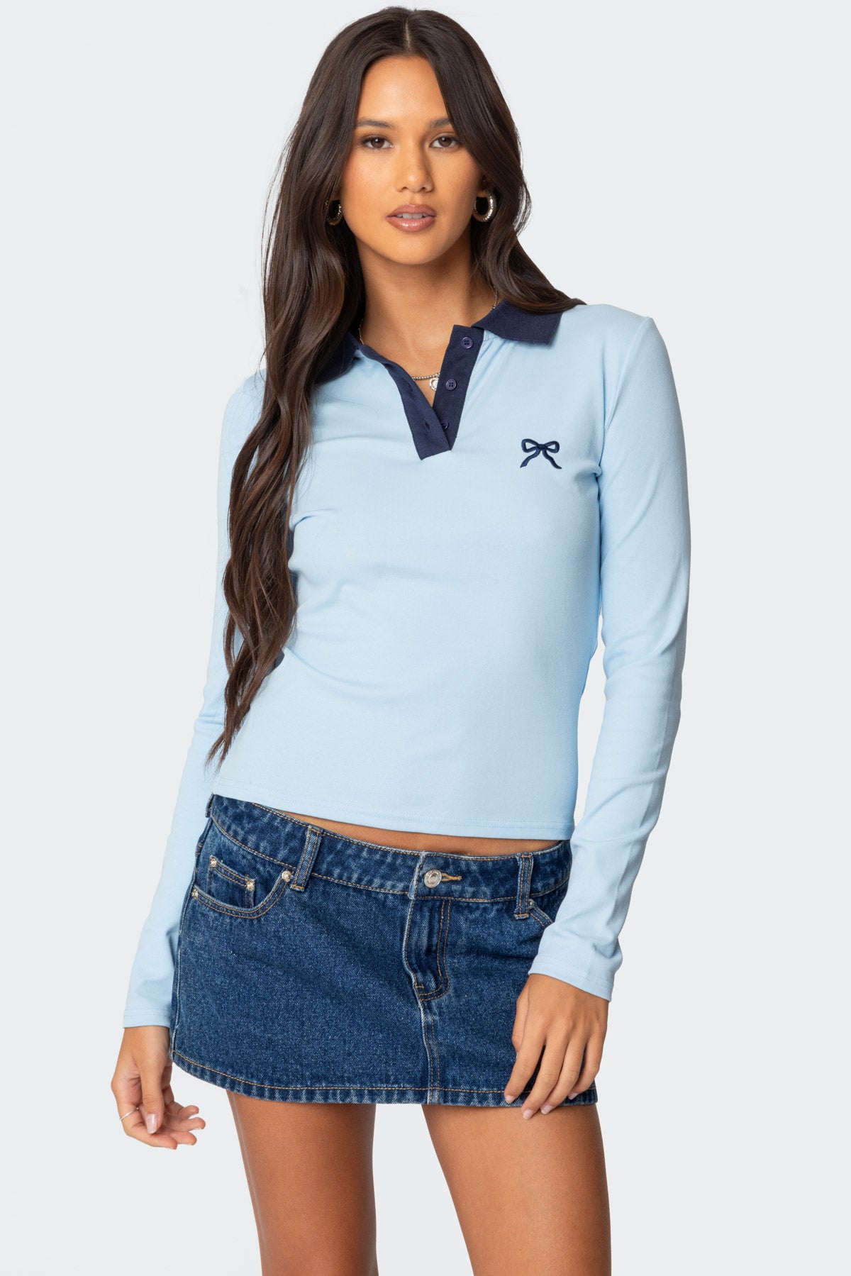 Contrast Bow Polo Top