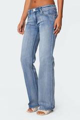 Boot Cut Washed Low Rise Jeans