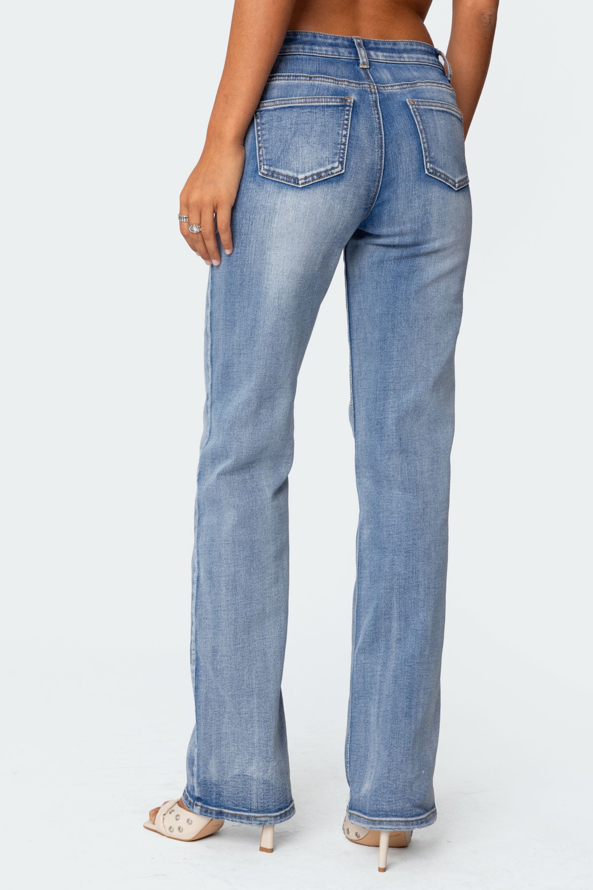 Boot Cut Washed Low Rise Jeans