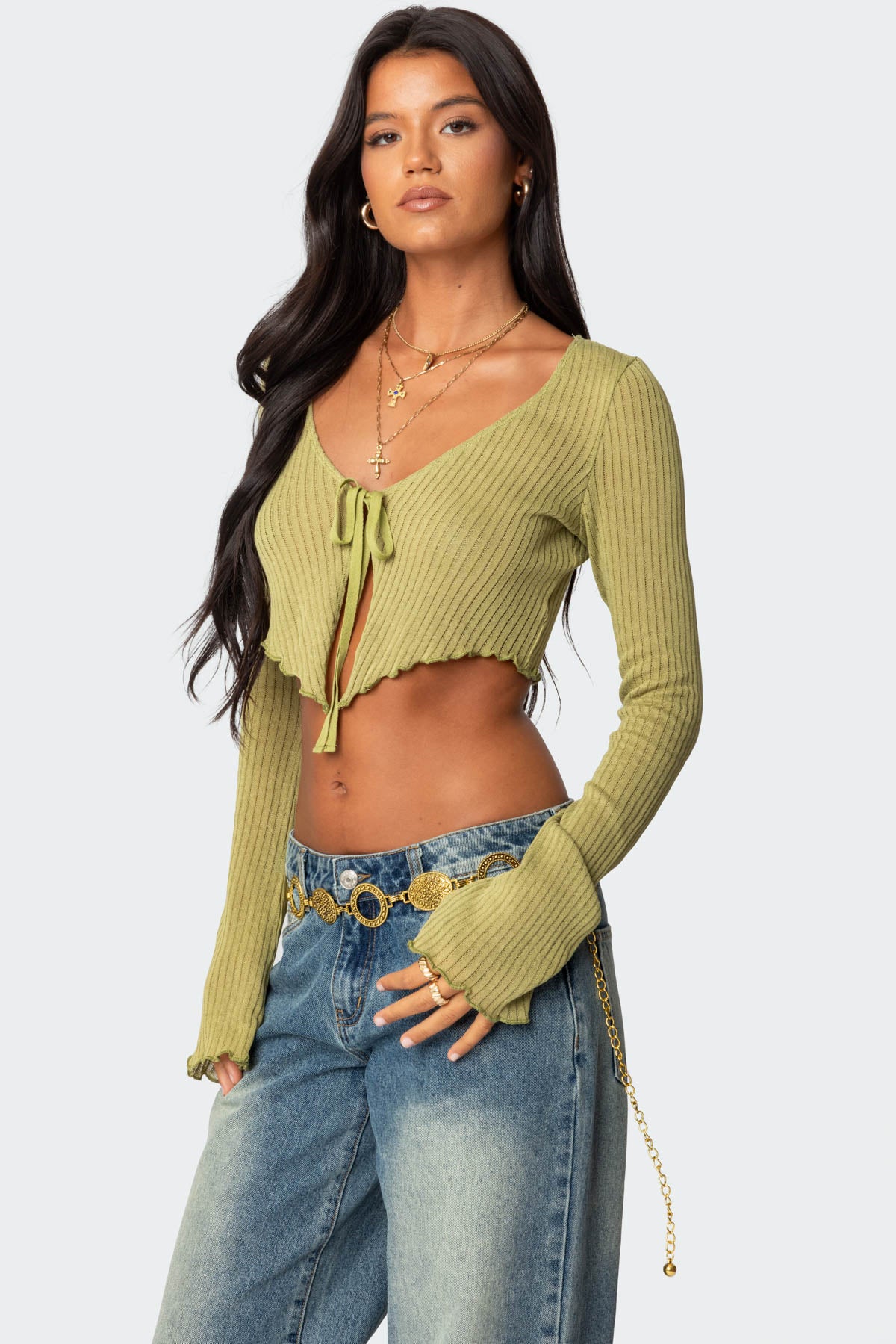 Bekkah Ribbed Knit Tie Front Top