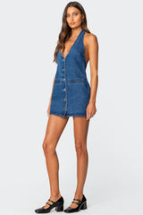 Destinee Denim Halter Mini Dress