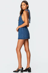 Destinee Denim Halter Mini Dress