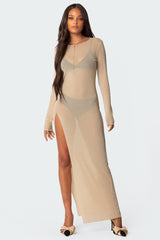 Glitter Mesh Slitted Maxi Dress