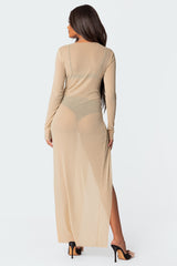 Glitter Mesh Slitted Maxi Dress