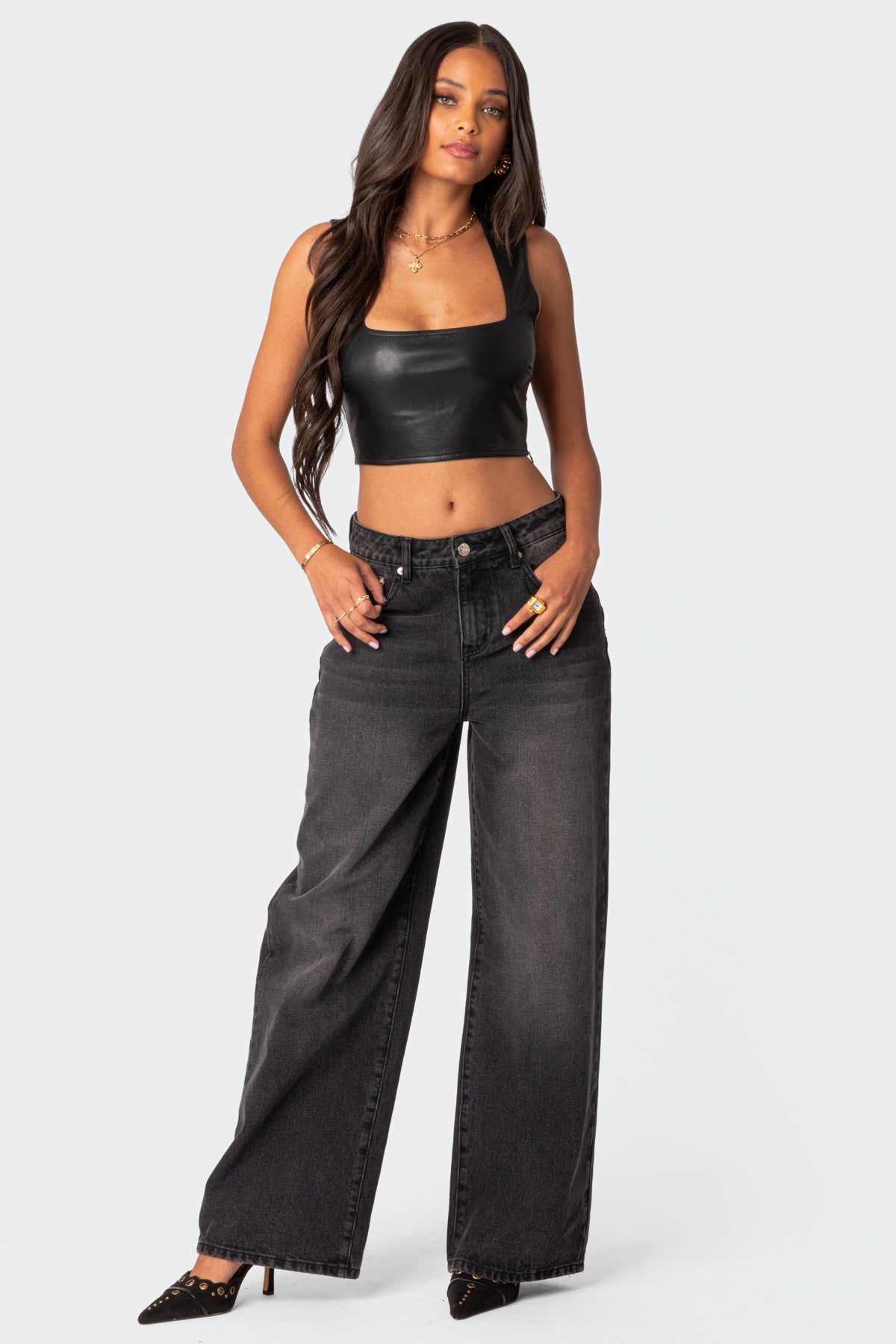 Crescent Faux Leather Crop Top