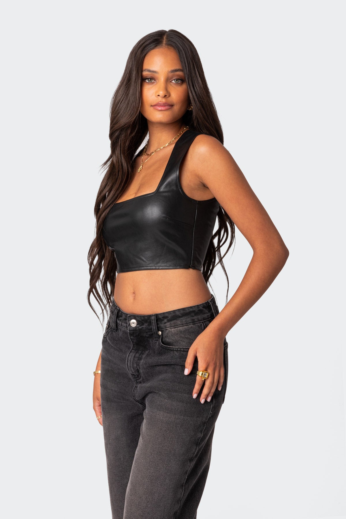 Crescent Faux Leather Crop Top