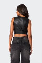 Crescent Faux Leather Crop Top