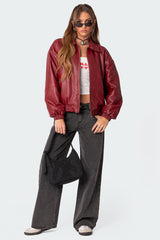 Halley Faux Leather Bomber Jacket