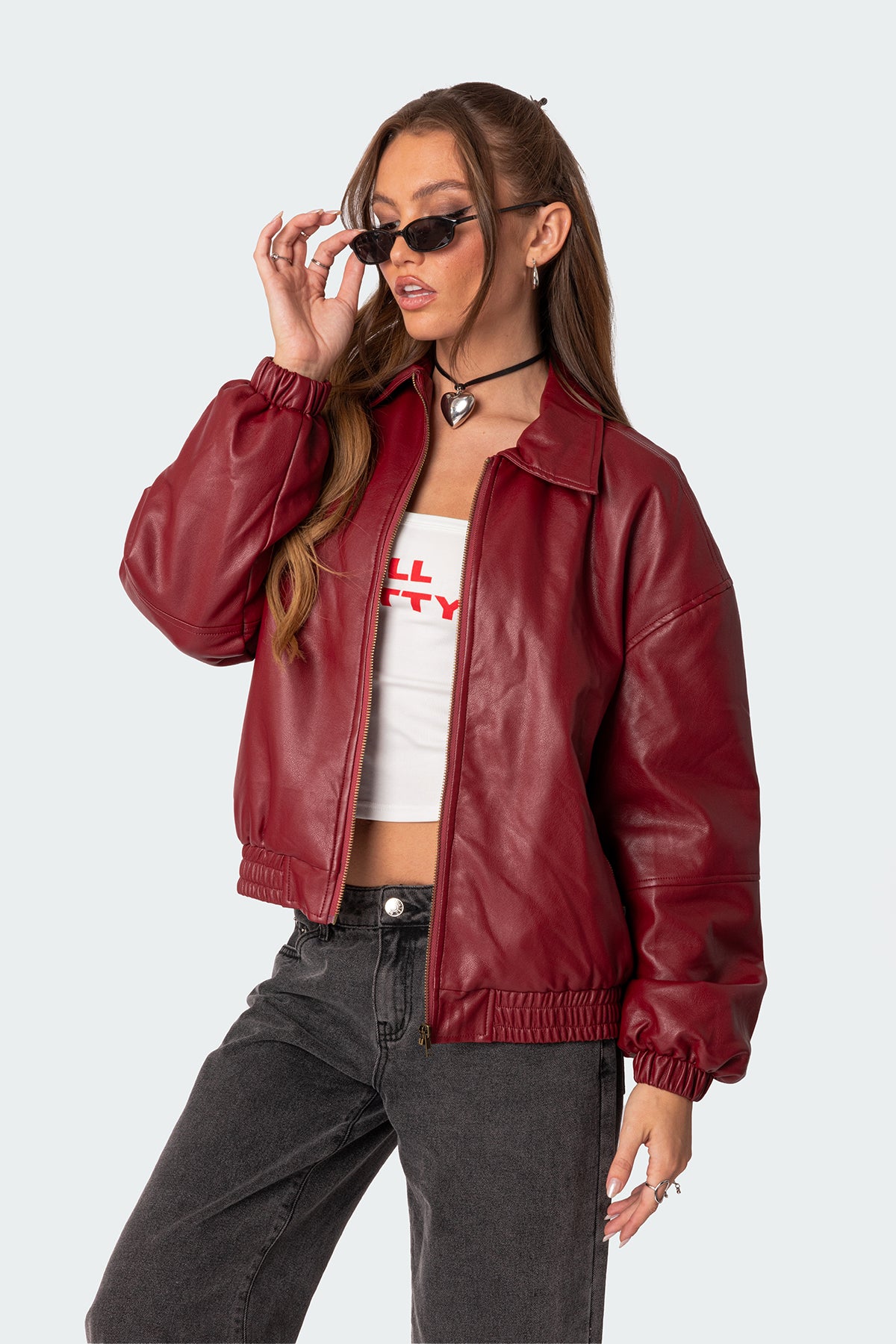 Halley Faux Leather Bomber Jacket