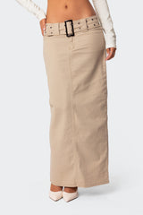 Evangeline Belted Denim Maxi Skirt